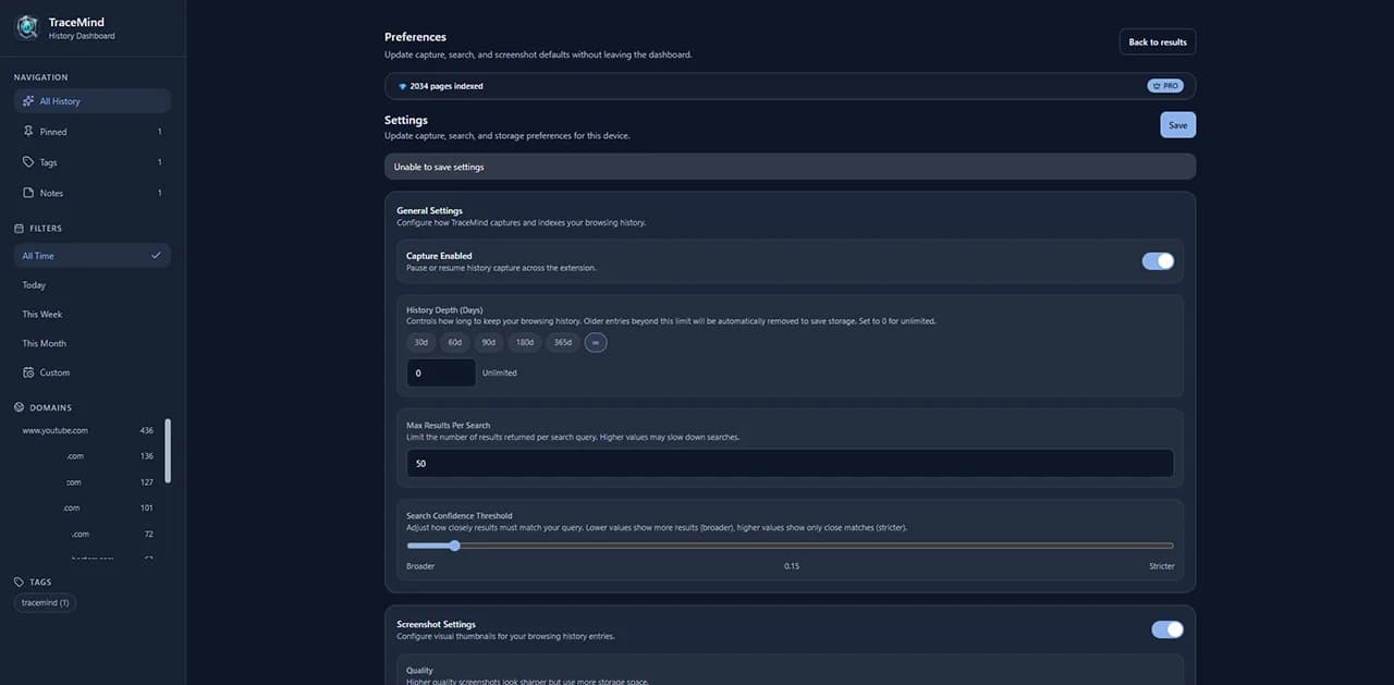 TraceMind timeline view of browsing history
